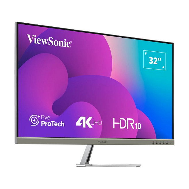 ViewSonic VX3276-4K-MHD Monitor 32" (80 cm) 4K Ultra HD 3840x2160, Panel VA, 4ms, HDR10, HDMI/DisplayPort, Altavoces, Diseño Sin Marco, Negro/Plata