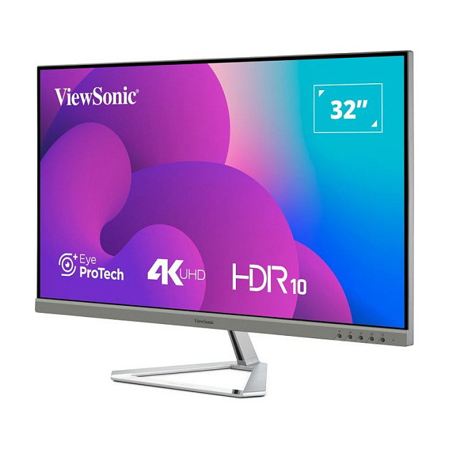 ViewSonic VX3276-4K-MHD Monitor 32" (80 cm) 4K Ultra HD 3840x2160, Panel VA, 4ms, HDR10, HDMI/DisplayPort, Altavoces, Diseño Sin Marco, Negro/Plata