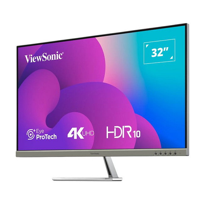 ViewSonic VX3276-4K-MHD Monitor 32" (80 cm) 4K Ultra HD 3840x2160, Panel VA, 4ms, HDR10, HDMI/DisplayPort, Altavoces, Diseño Sin Marco, Negro/Plata