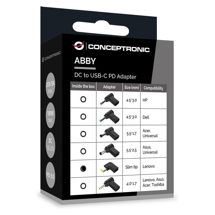 Conceptronic ABBY15PC05 Adaptador de Corriente USB-C a Lenovo 5.5x2.5mm 18-20V