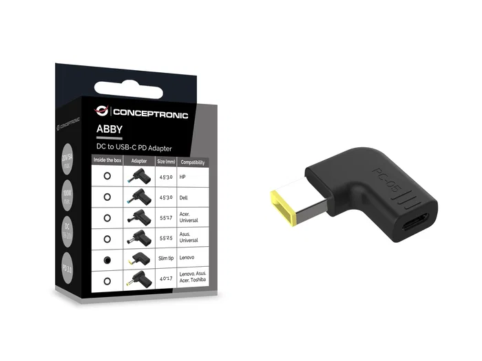 Conceptronic ABBY15PC05 Adaptador de CC a USB-C para Lenovo Slim tip 18-20V Conceptronic ABBY15PC05 Adaptador de CC a USB-C para Lenovo Slim tip 18-20V
