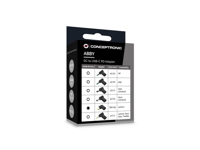 Conceptronic ABBY15PC05 Adaptador de CC a USB-C para Lenovo Slim tip 18-20V Conceptronic ABBY15PC05 Adaptador de CC a USB-C para Lenovo Slim tip 18-20V