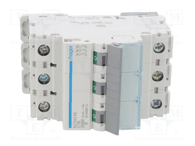 HAGER Interruptor Magnetotérmico NCN 3 Polos 16A 10kA HAGER Interruptor Magnetotérmico NCN 3 Polos 16A 10kA