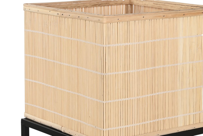 DKD Home Decor Macetero Scandi Natural Negro Metal Bambú 28 x 80 x 28 cm Set de 3