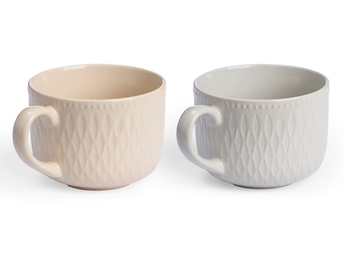 Vessia Tazón para Desayuno, 560 ml, Cerámica, 2 Colores Surtidos (Beige y Gris), Dimensiones 16x12x9 cm (Set de 24)