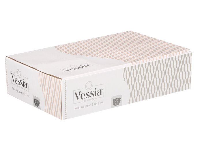 Vessia Tazón para Desayuno, 560 ml, Cerámica, 2 Colores Surtidos (Beige y Gris), Dimensiones 16x12x9 cm (Set de 24)