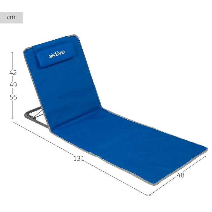 Aktive Esterilla de playa plegable con respaldo reclinable, cojín y bolsillo azul