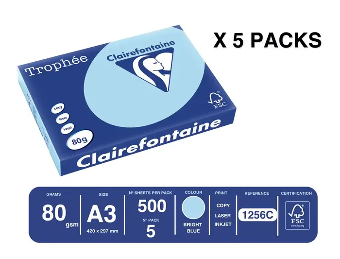 Trophee Papel Color A3 80gr Azul Celeste Pastel Paquete 500 Hojas