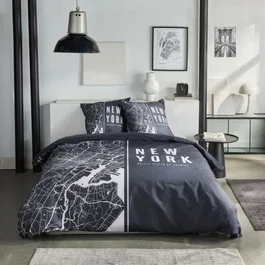 Today TOD3574641268619 Juego de Cama para 2 Personas 240x220 cm Algodón Estampado New York Negro