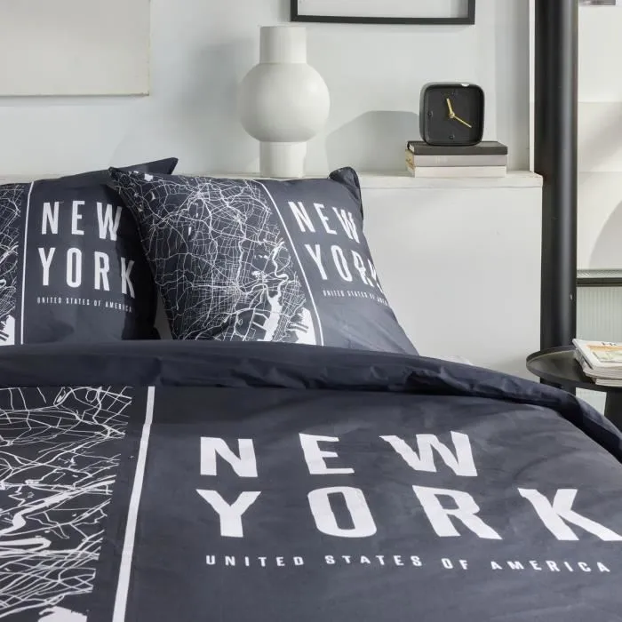 Today TOD3574641268619 Juego de Cama para 2 Personas 240x220 cm Algodón Estampado New York Negro