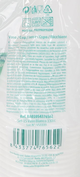 Algon Set-15 Vaso Blanco 330 Cc - Dimensiones: 8,3 cm (ancho) x 11 cm (alto) x 8,3 cm (largo) (24 Unidades)