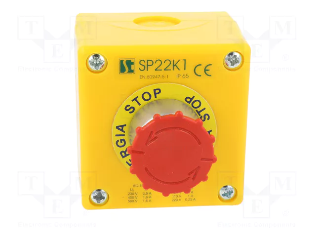 SPAMEL Casete de control SP22 con 1 botón de cabeza de seta rojo