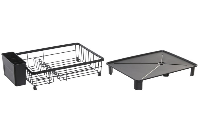DKD Home Decor Escurreplatos de Metal y PP con Desagüe, Negro DKD Home Decor Escurreplatos de Metal y PP con Desagüe, Negro