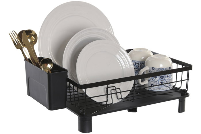 DKD Home Decor Escurreplatos de Metal y PP con Desagüe, Negro DKD Home Decor Escurreplatos de Metal y PP con Desagüe, Negro