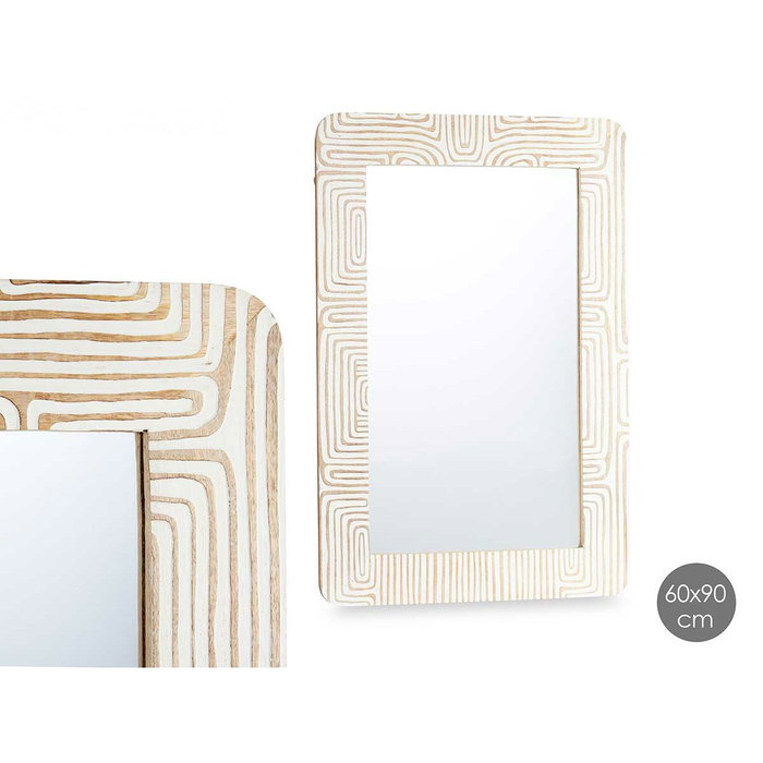 Giftdecor Espejo de pared con curvas 60 x 90 cm Blanco y Marrón