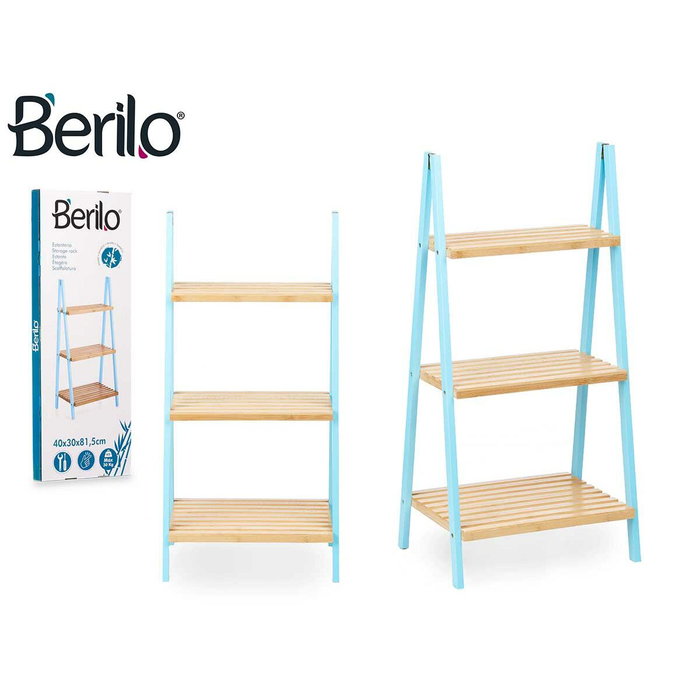 BERILO Estantería Escalera 3 Estantes Bambú Azul