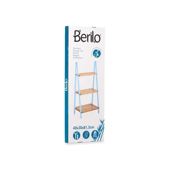 BERILO Estantería Escalera 3 Estantes Bambú Azul