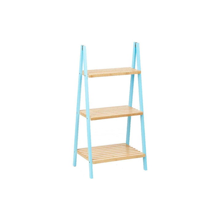 BERILO Estantería Escalera 3 Estantes Bambú Azul
