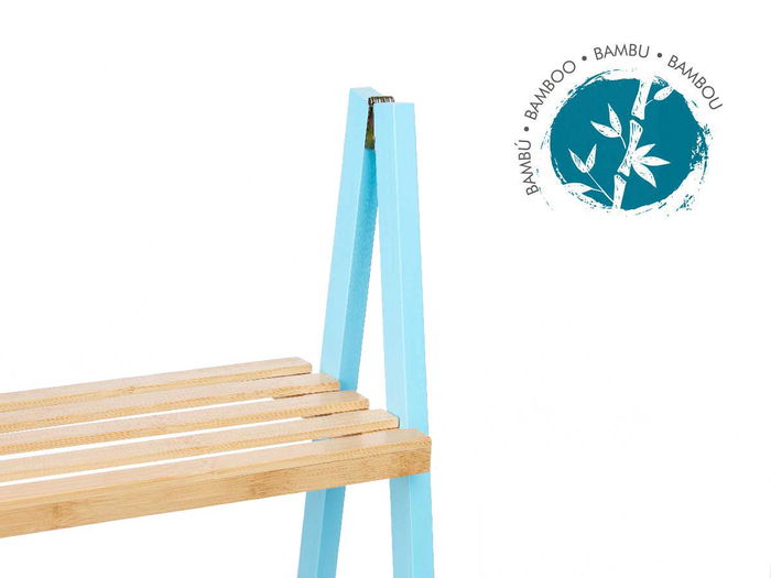 Berilo Estanteria Escalera 3 Estantes Bambu y Madera Pino Azul Natural 40.3 x 81.5 x 30 cm