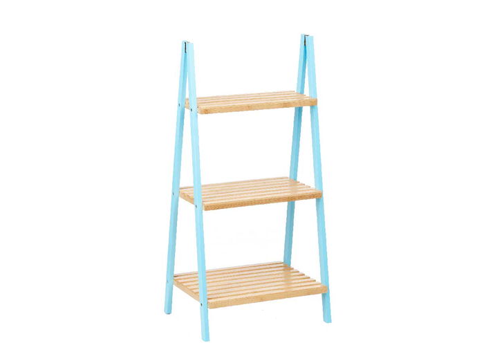 Berilo Estanteria Escalera 3 Estantes Bambu y Madera Pino Azul Natural 40.3 x 81.5 x 30 cm