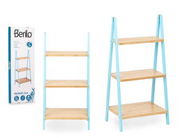 Berilo Estanteria Escalera 3 Estantes Bambu y Madera Pino Azul Natural 40.3 x 81.5 x 30 cm