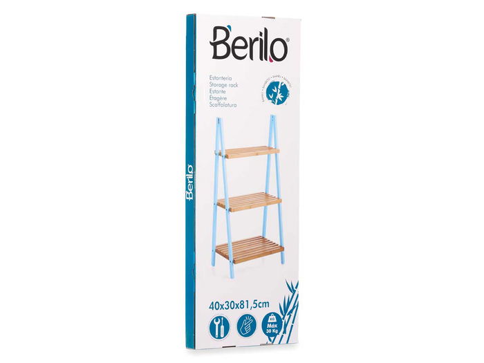 Berilo Estanteria Escalera 3 Estantes Bambu y Madera Pino Azul Natural 40.3 x 81.5 x 30 cm