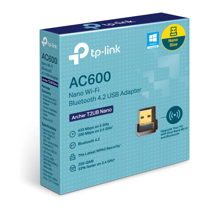 TP-Link Archer T2UB Nano - Adaptador USB WiFi AC433 y Bluetooth 4.2 para PC/Portátil, Negro, Plug and Play, Wi-Fi 5 (802.11ac), 433 Mbps