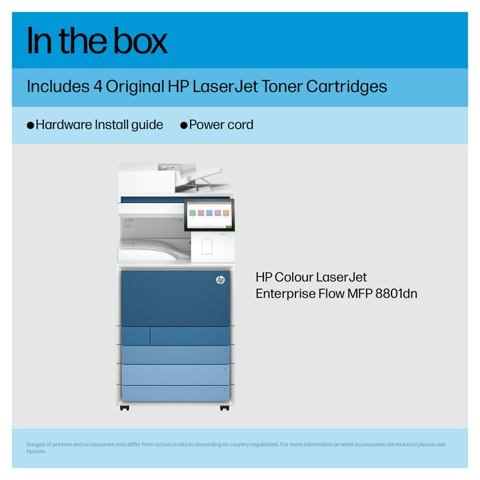 HP LaserJet Enterprise MFP 8801dn - Impresora Multifunción Color Láser A3, 60 ppm, Duplex Automático, WiFi, Ethernet, 6GB RAM, 500GB HDD