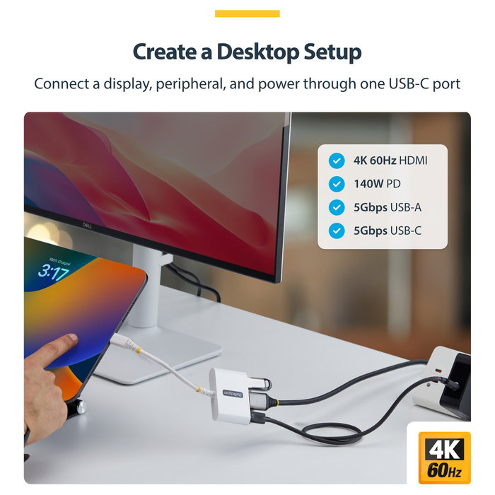 StarTech Dock Hub Multipuertos USB-C a HDMI 140W Blanco StarTech Dock Hub Multipuertos USB-C a HDMI 140W Blanco