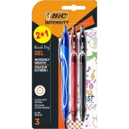 Bic Bolígrafo Gelocity Quick Dry 972035, Tinta Gel de Secado Rápido, Punta Media 0.7mm, Pack 3 Unidades, Surtidos