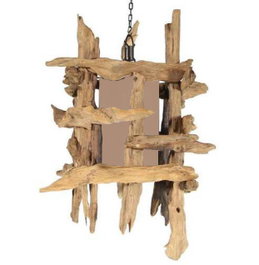 DKD Home Decor Lámpara de Techo de Raíz de Teca Reciclada y Lino