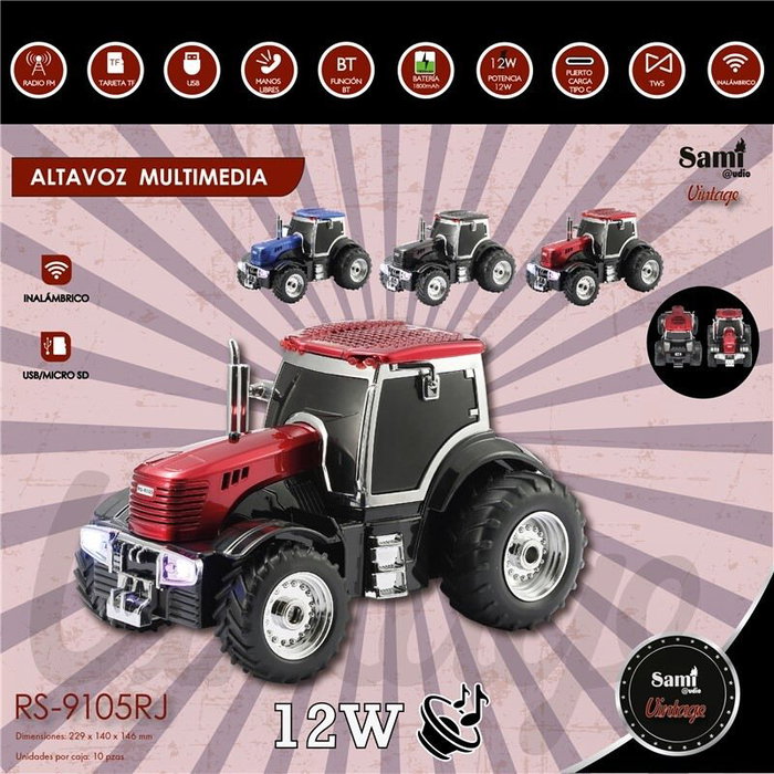 SAMI Altavoz sami vintage tractor rojo multimedia 12w l