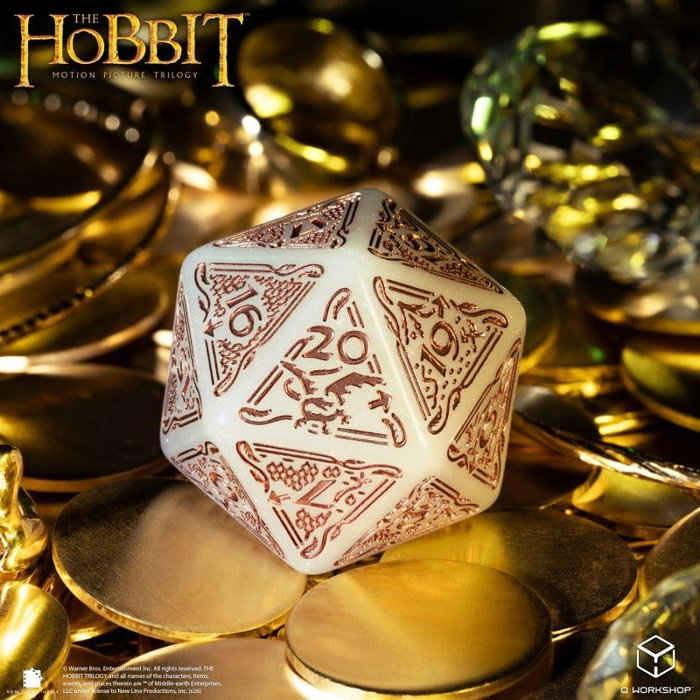 Q Workshop El Hobbit Spindown Jumbo Dado Radiant TCG D20 Blanco