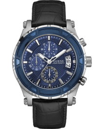 Guess W0673G4 con esfera azul y correa de piel negra