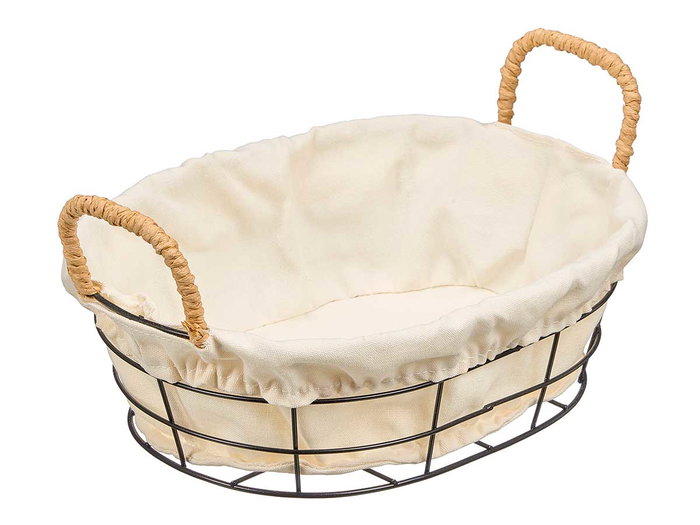 KINVARA Cesta de Metal Ovalada con Tela Beige KINVARA Cesta de Metal Ovalada con Tela Beige
