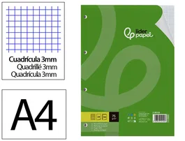 Liderpapel Recambio A4 100 hojas 75 gr cuadro 3 mm con margen y 4 taladros