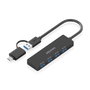 Aisens Hub USB 3.1 con Conexión Dual USB-C y USB-A, 4 Puertos USB 3.0, Negro