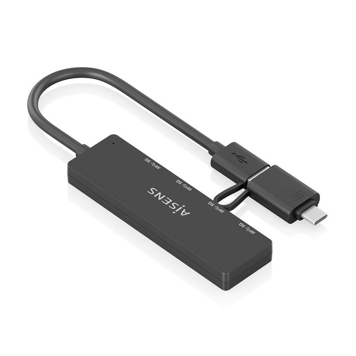 Aisens Hub USB 3.1 con Conexión Dual USB-C y USB-A, 4 Puertos USB 3.0, Negro Aisens Hub USB 3.1 con Conexión Dual USB-C y USB-A, 4 Puertos USB 3.0, Negro
