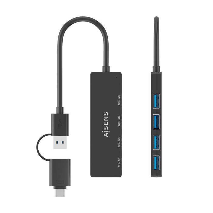 Aisens Hub USB 3.1 con Conexión Dual USB-C y USB-A, 4 Puertos USB 3.0, Negro Aisens Hub USB 3.1 con Conexión Dual USB-C y USB-A, 4 Puertos USB 3.0, Negro
