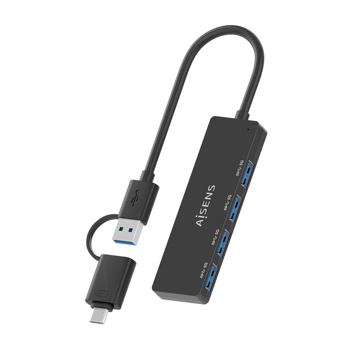 Aisens Hub USB 3.1 con Conexión Dual USB-C y USB-A, 4 Puertos USB 3.0, Negro Aisens Hub USB 3.1 con Conexión Dual USB-C y USB-A, 4 Puertos USB 3.0, Negro