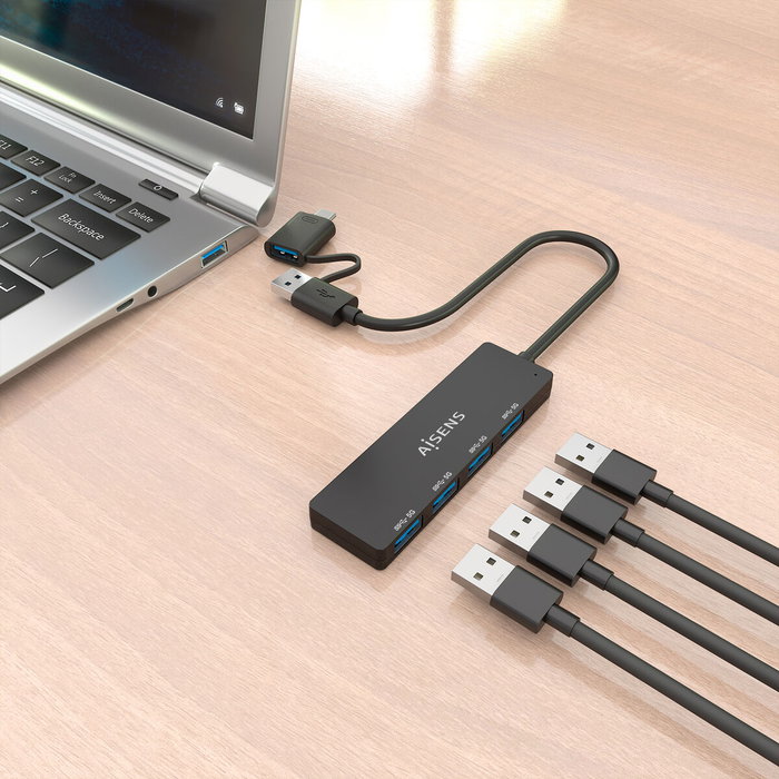 Aisens Hub USB 3.1 con Conexión Dual USB-C y USB-A, 4 Puertos USB 3.0, Negro Aisens Hub USB 3.1 con Conexión Dual USB-C y USB-A, 4 Puertos USB 3.0, Negro