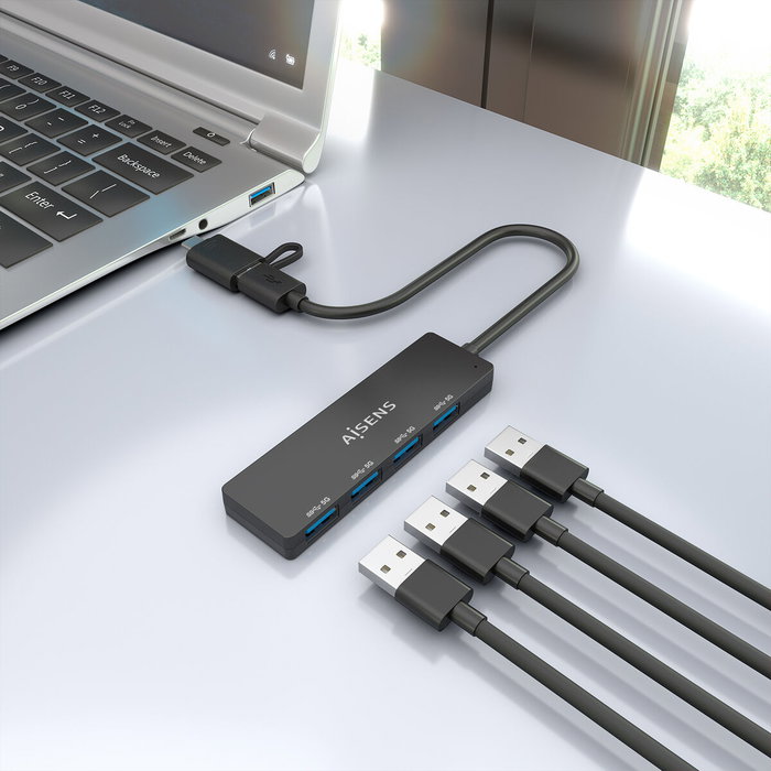 Aisens Hub USB 3.1 con Conexión Dual USB-C y USB-A, 4 Puertos USB 3.0, Negro Aisens Hub USB 3.1 con Conexión Dual USB-C y USB-A, 4 Puertos USB 3.0, Negro