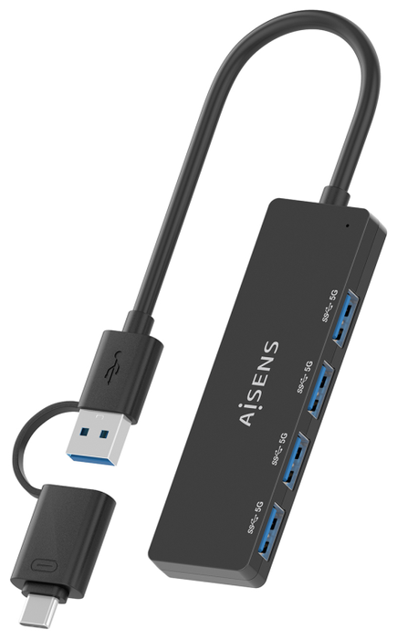 Aisens Hub USB 3.1 con Conexión Dual USB-C y USB-A, 4 Puertos USB 3.0, Negro Aisens Hub USB 3.1 con Conexión Dual USB-C y USB-A, 4 Puertos USB 3.0, Negro