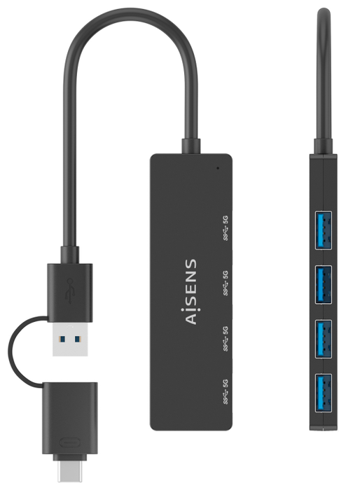 Aisens Hub USB 3.1 con Conexión Dual USB-C y USB-A, 4 Puertos USB 3.0, Negro Aisens Hub USB 3.1 con Conexión Dual USB-C y USB-A, 4 Puertos USB 3.0, Negro