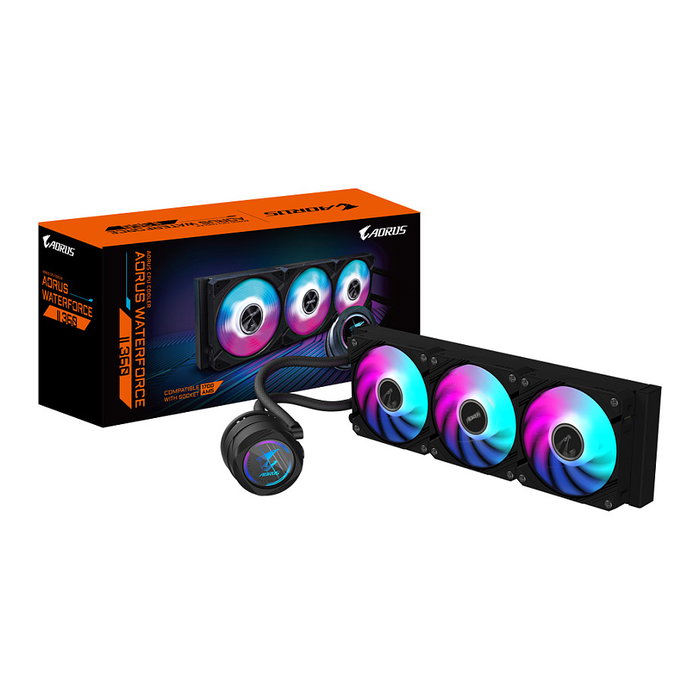 Gigabyte AORUS WATERFORCE II 360 AIO con 3 ventiladores ARGB de 120 mm Gigabyte AORUS WATERFORCE II 360 AIO con 3 ventiladores ARGB de 120 mm