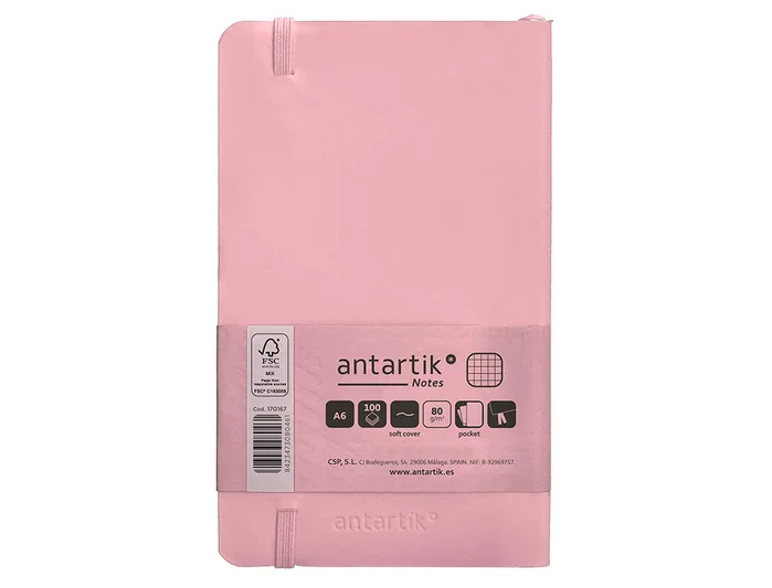 Antartik Cuaderno A6 Tapa Blanda Cuadriculado Rosa Pastel 100 Hojas 80gr Fsc