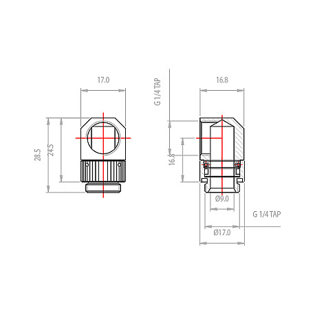 Koolance Adaptador G1/4 AG zu G1/4 IG de 90° con giro, niquelado