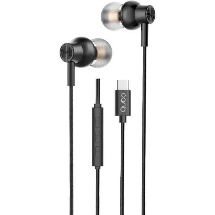Qubo Auriculares intrauditivos con micrófono y control remoto, conexión USB-C, color negro, modelo AU-300C Qubo Auriculares intrauditivos con micrófono y control remoto, conexión USB-C, color negro, modelo AU-300C