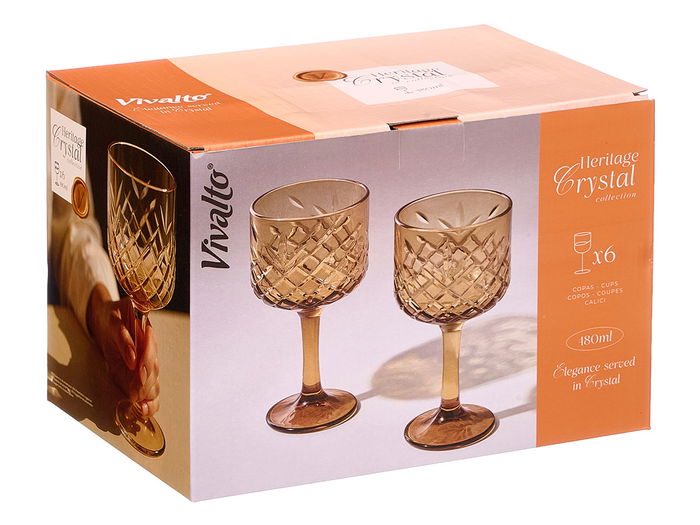 Vivalto Copa Troquelada 480 ml Ámbar 10.2 x 19.3 x 10.2 cm Vidrio (Set de 24)