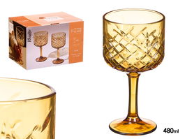 Vivalto Copa Troquelada 480 ml Ámbar 10.2 x 19.3 x 10.2 cm Vidrio (Set de 24)